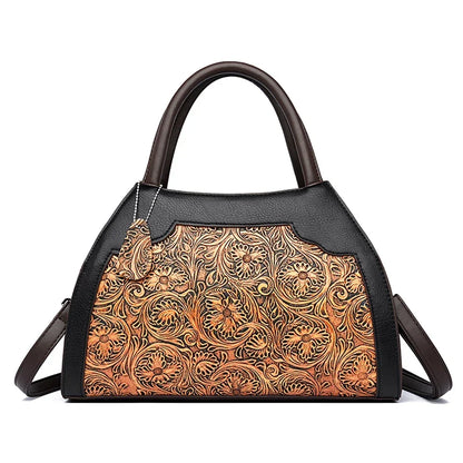 Luxury Floral Embossed Leather Handbag for Women