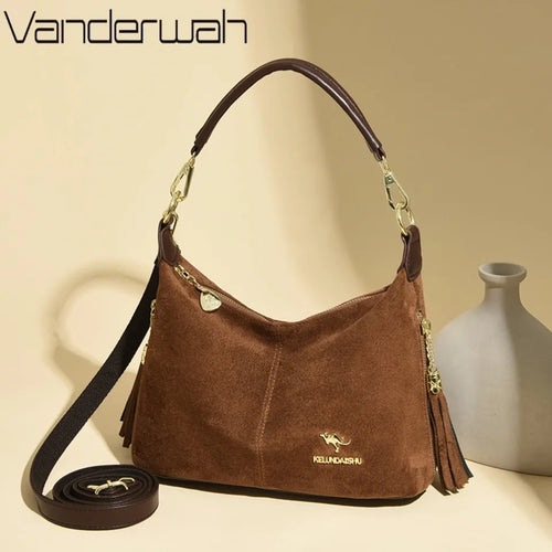 Women's Faux Suede Crossbody Shoulder Bag with Tassel