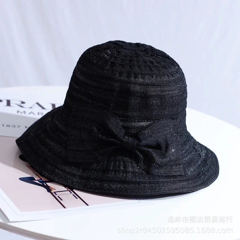 Women's Wide Brim Sun Hat with Bow – Foldable UV Protection