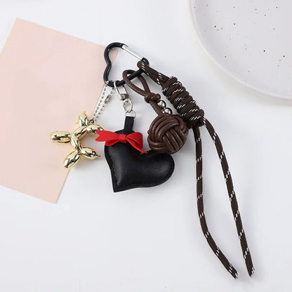 PU Leather Heart Bow Keychain with Balloon Dog Charm