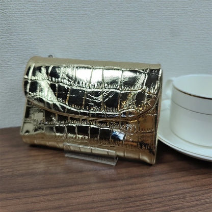 Metallic Crocodile Pattern Short Wallet – Women's Leather Purse