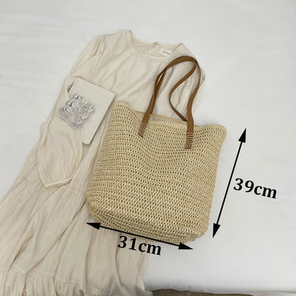 Handmade Straw Woven Round Beach Tote Bag