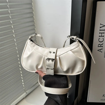 Y2K Buckle Shoulder Bag PU Leather Crossbody for Women