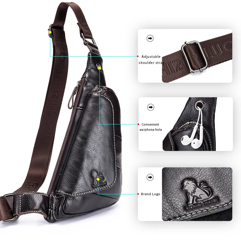 Genuine Leather Men's Triangle Sling Chest Bag – Retro Mini