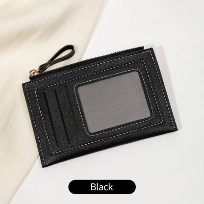 Slim PU Leather Card Wallet with ID Window & Wrist Strap