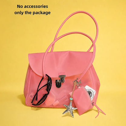 Candy Color Frosted PVC Tote Bag – Women's Shoulder Handbag