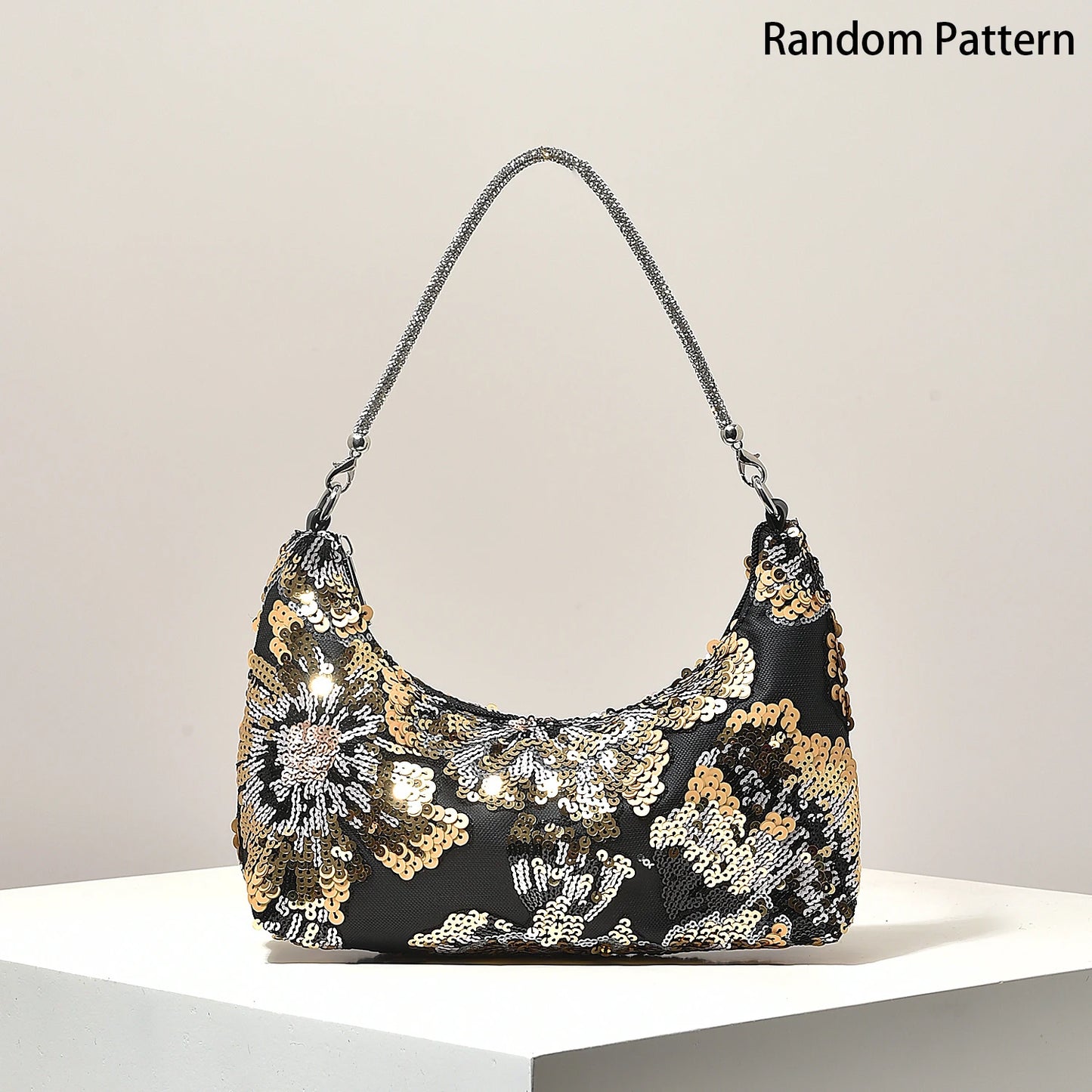 Sequin Floral Embroidery Shoulder Bag – Evening Clutch