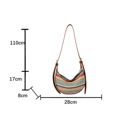 Bohemian Woven Hobo Bag for Women – Stripe Crossbody Shoulder Bag