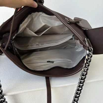 Moods Branded Shoulder Tote Bags Women Soft Pu Leather Large Capacity Commute Shopper Crossbody Bag