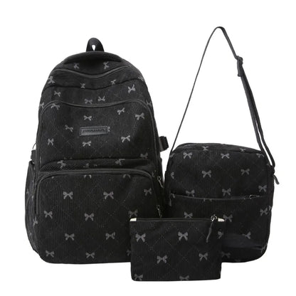 Bow Print Backpack Set – Large Capacity 3-Piece Women's Bag