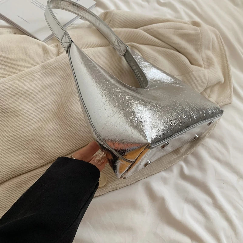 Moods French Style Single Shoulder Bags Women Dazzling Color Patent Leather Underarm Bag Luxury