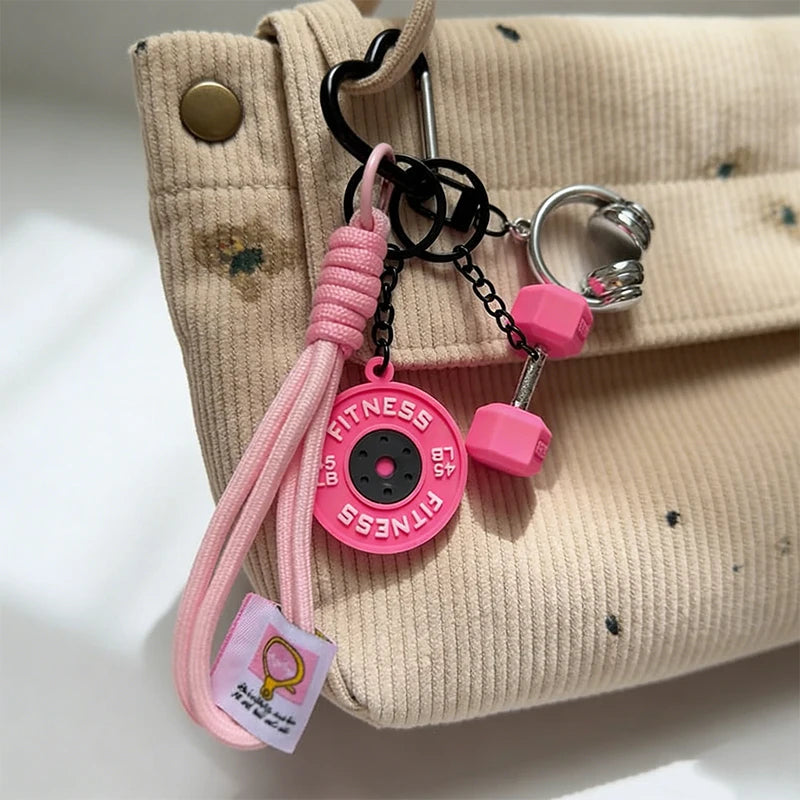 Gym Fitness Keychain Pendant Set – Dumbbell, Weight Plate & Headphone Charms