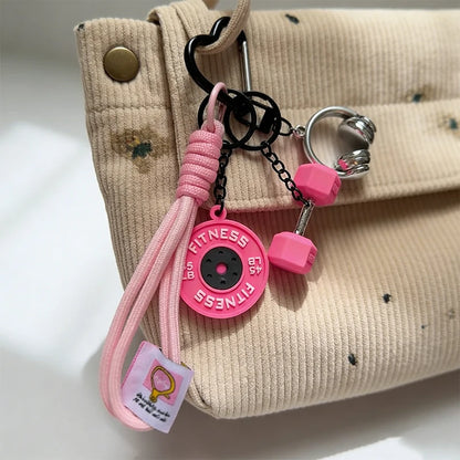 Gym Fitness Keychain Pendant Set – Dumbbell, Weight Plate & Headphone Charms
