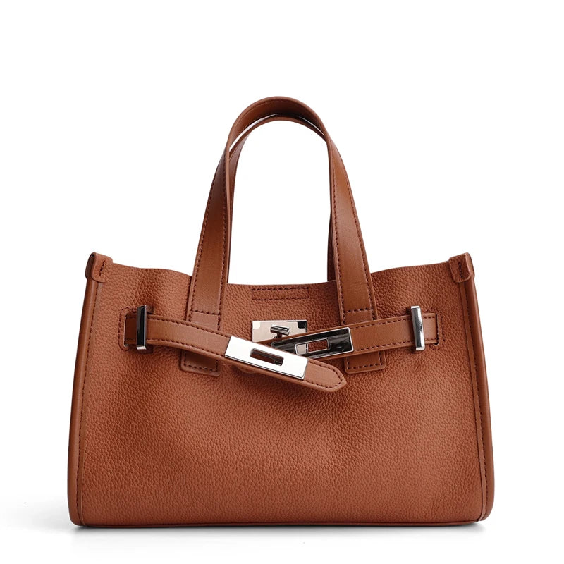 Genuine Leather Tote Bag – Luxury Cowhide Shoulder Handbag