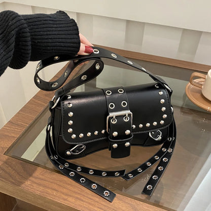 Women's Punk Rivet Shoulder Bag – Edgy Armpit Purse with Buckle