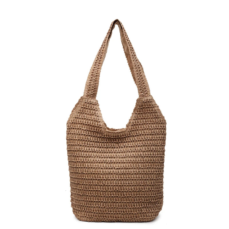Woven Straw Beach Tote Bag for Women – Large Capacity Shoulder Bag