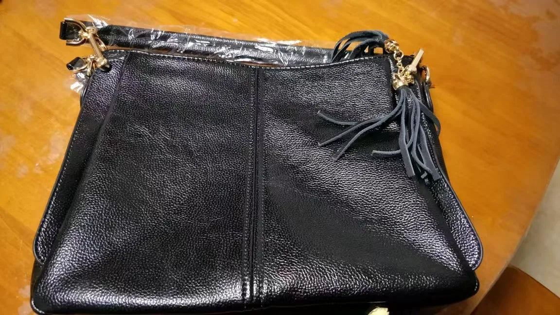 Genuine Leather Tassel Women's Shoulder Bag – Luxury Hobo Handbag with Crossbody Strap