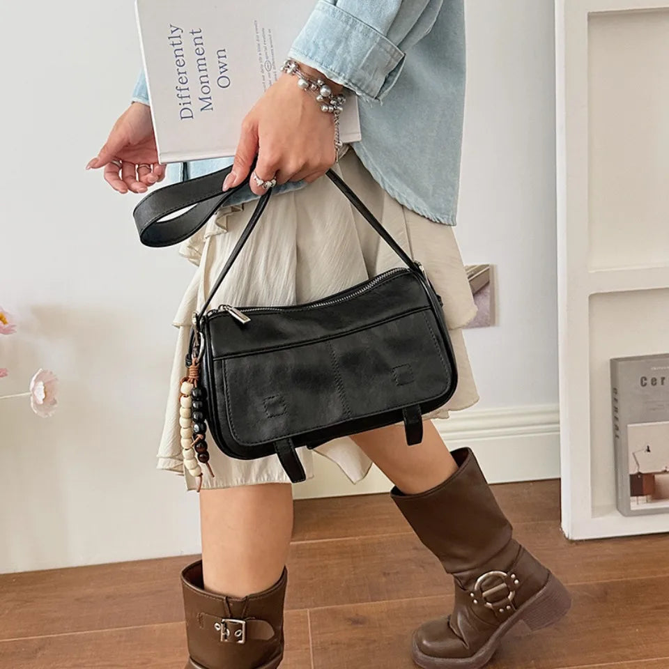 Women's Retro Soft Leather Crossbody Bag – Vintage Shoulder Bag with Optional Pendant