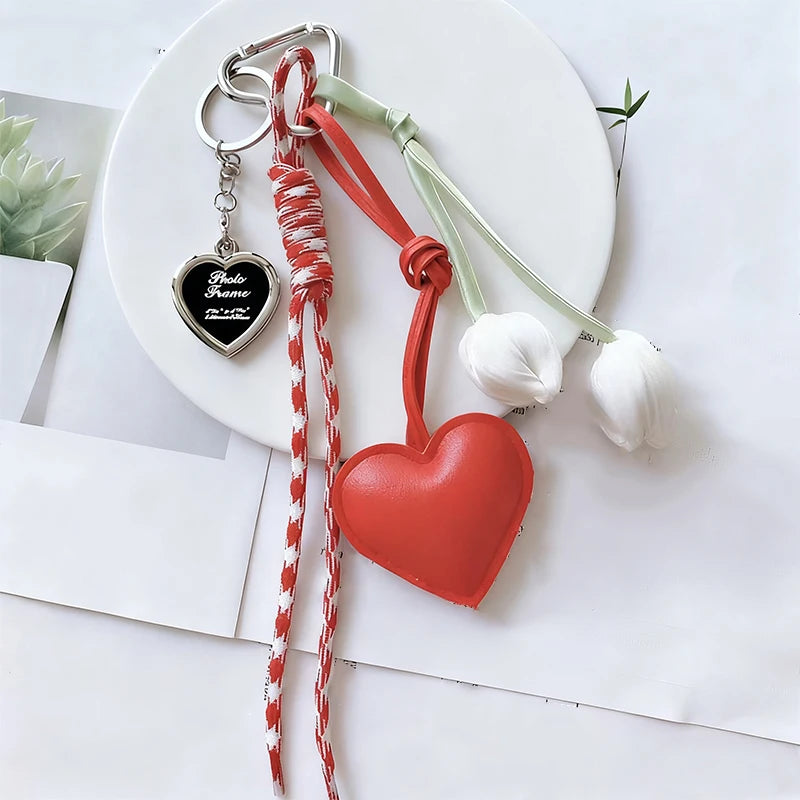 Heart Charm Tassel Keychain – Cute Handmade Bowknot Bag Accessory