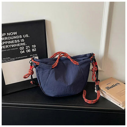 Trendy Shoulder Bags Women Oxford Fabric Drawstring Foldable Crossbody Bag Minimalist Design Casual