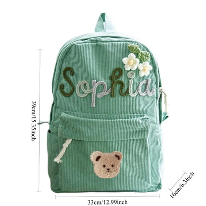 1pcs Personalized Backpack Large Capacity Corduroy Schoolbag Hand-Made Unique Name Custom Multicolor