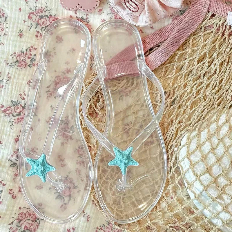 Transparent Crystal Women's Sandals – Korean Sweet Style Beach Flip-Flops