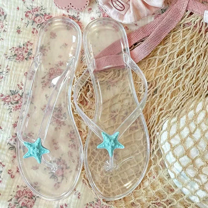 Transparent Crystal Women's Sandals – Korean Sweet Style Beach Flip-Flops