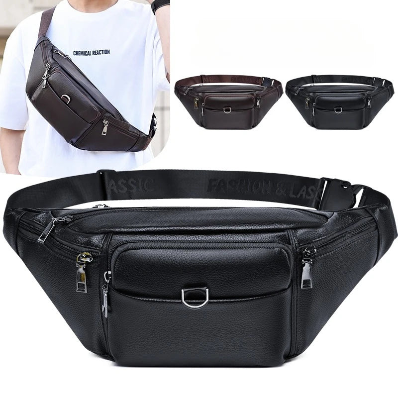 Men's Leather Fanny Pack Waist Bag – Retro Sling Chest Bum Bag
