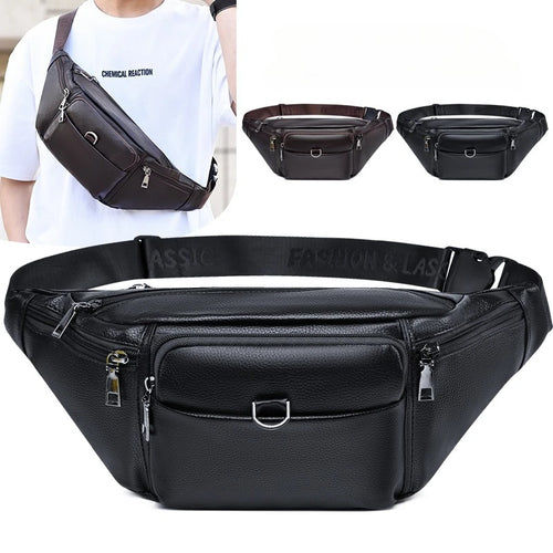 Men's Leather Fanny Pack Waist Bag – Retro Sling Chest Bum Bag