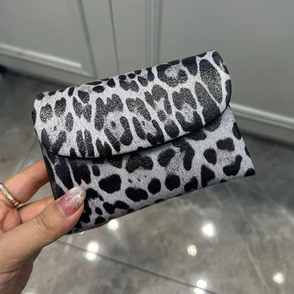 Leopard Print Genuine Leather Short Wallet – Women's Coin Purse