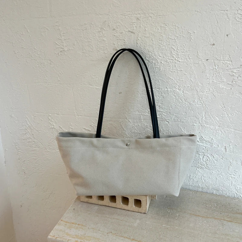 Canvas Tote Bag with Leather Straps – Large Capacity Women's Shoulder Bag