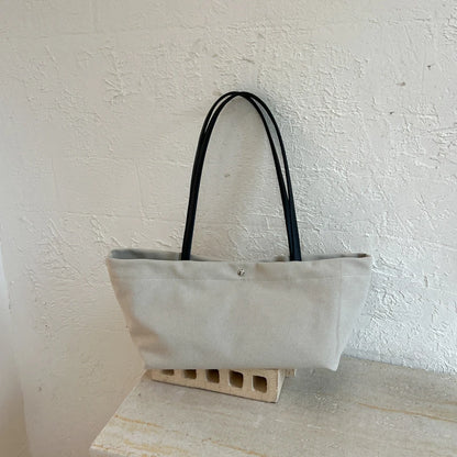 Canvas Tote Bag with Leather Straps – Large Capacity Women's Shoulder Bag