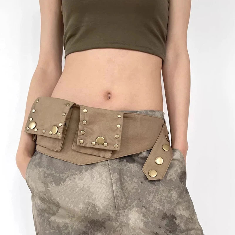 European American Retro Waist Bags Hippie Belts Western Style Workwear Seal Solid Color Women S