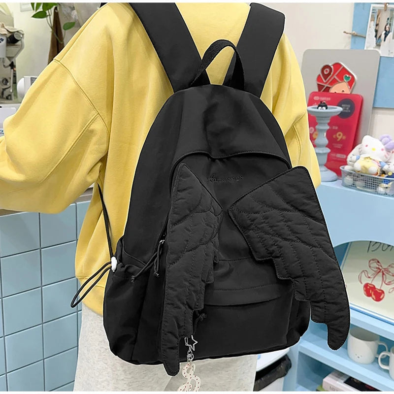 Y2K Angel Wing Canvas Backpack for Women