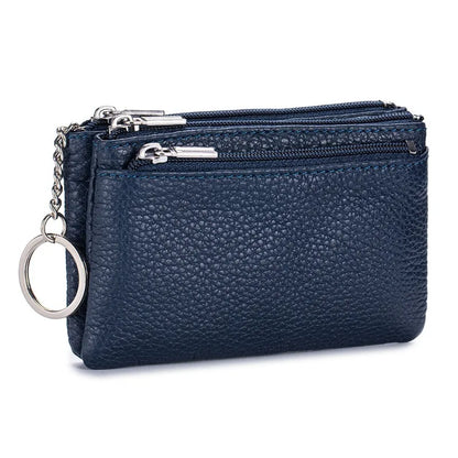 Genuine Leather Coin Purse for Women – Mini Zipper Wallet with Key Ring