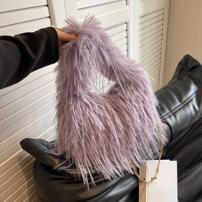 Faux Fur Long Tassel Shoulder Bag – Large Capacity Women's Tote