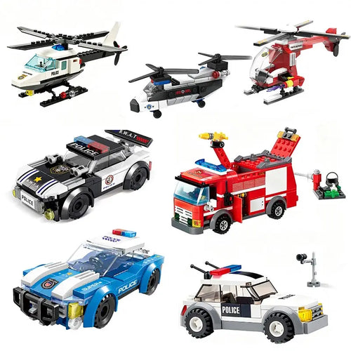 Police Car & Fire Truck Building Block Toy Set – DIY Emergency Vehicles