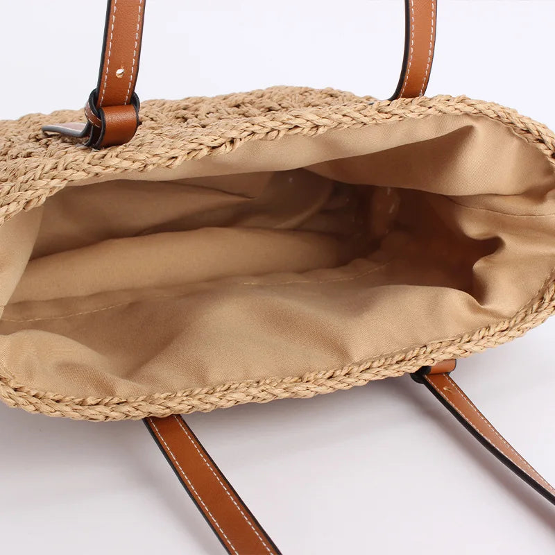 Woven Straw Tote Bag – Large Capacity Beach Handbag