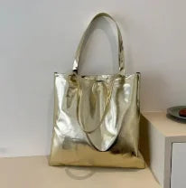 Metallic Tote Bag for Women – Shiny PU Leather Shoulder Bag