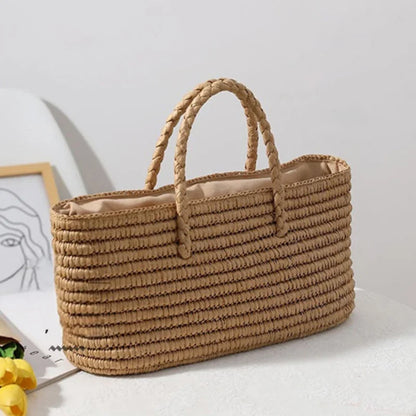Handmade Straw Beach Tote Bag – Large Capacity Woven Shoulder Bag
