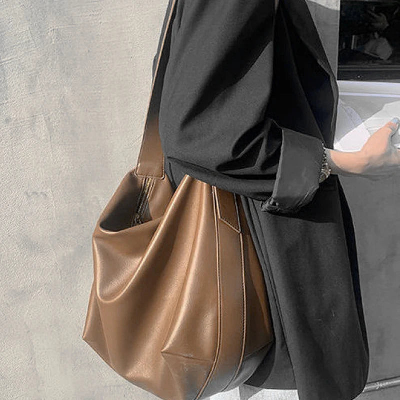 Half-Moon PU Leather Shoulder Bag – Vintage Crossbody Underarm Purse