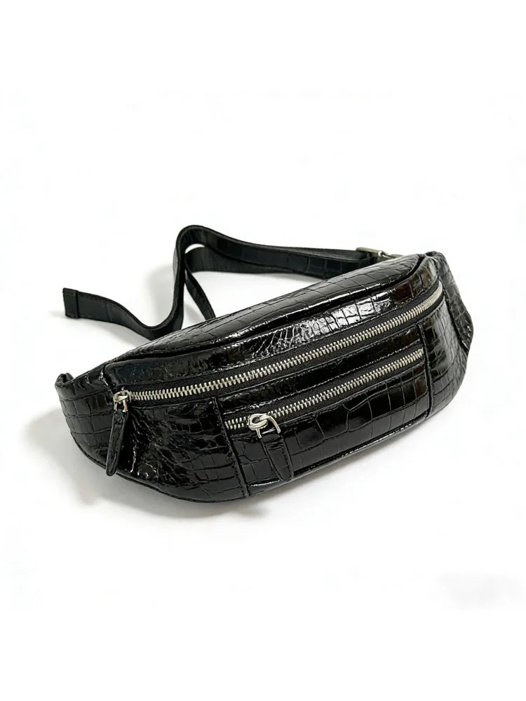 Crocodile Leather Belt Bag – Crossbody Fanny Pack for Outdoor & Sports