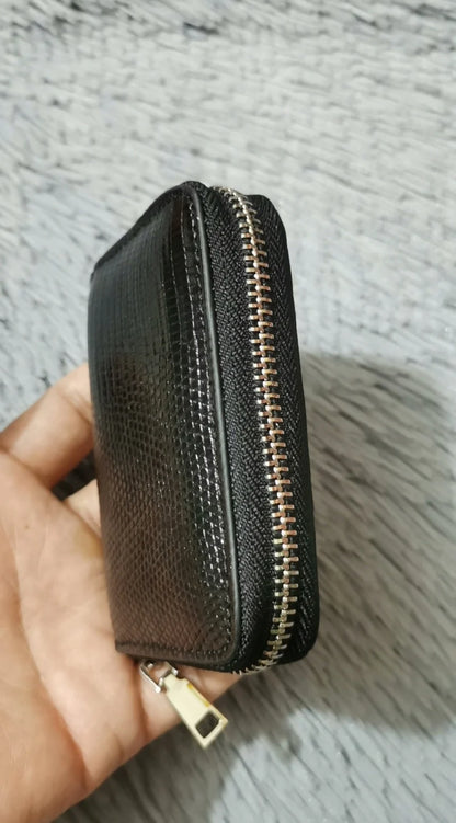 Lizard Leather Men's Card Holder Zip Wallet Multi-Slot