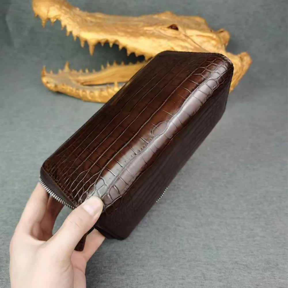 Genuine Crocodile Leather Long Zip-Around Wallet
