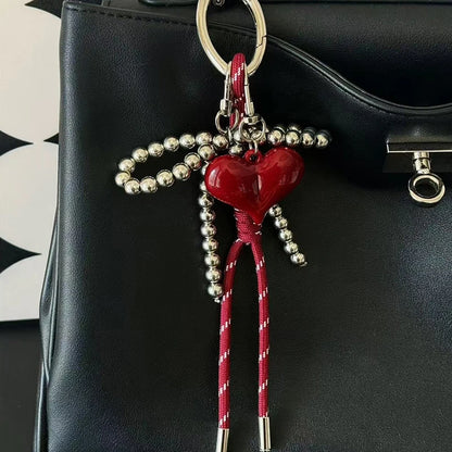 Bow Charm Keychain with Beaded Rope & Bag Pendant