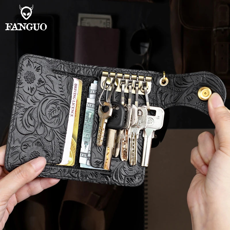 Genuine Leather Key Wallet with Card Holder & Key Chain for Men