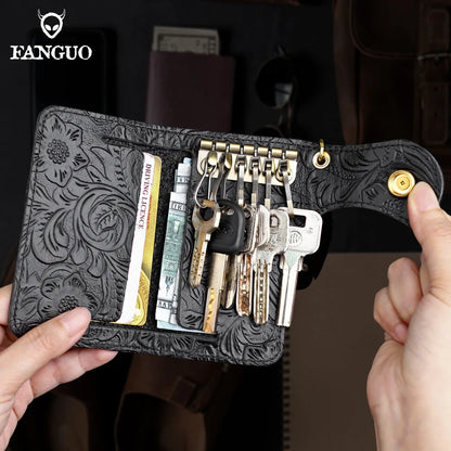 Genuine Leather Key Wallet with Card Holder & Key Chain for Men