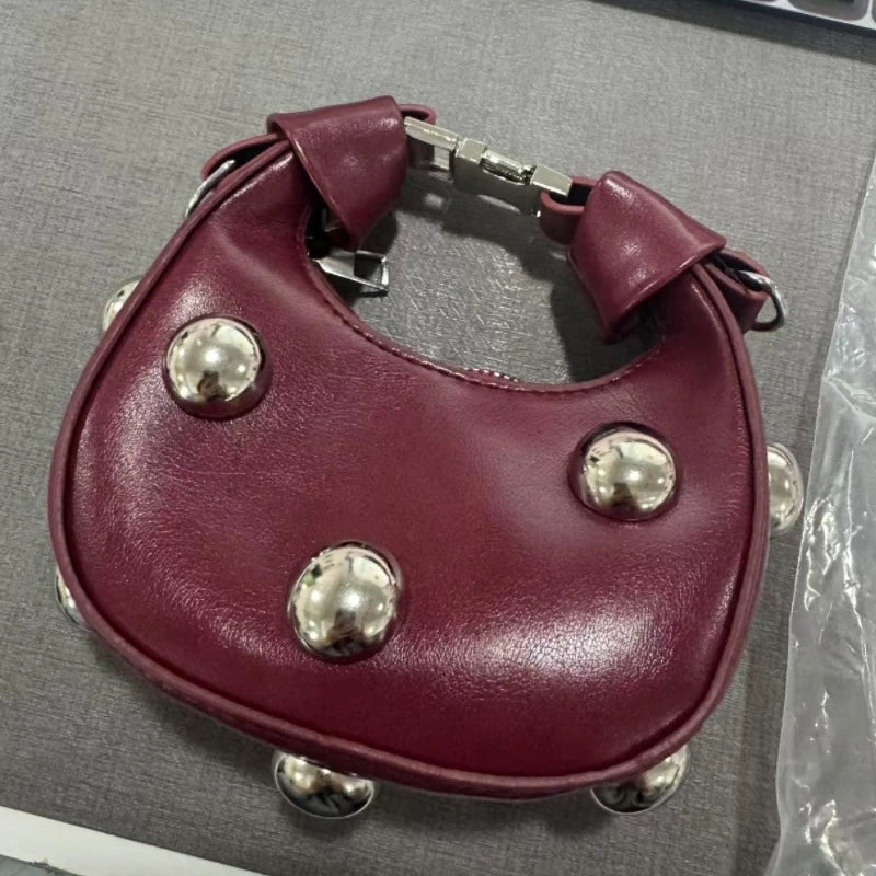 Mini Dumpling Purse with Metal Ball Clasp – Suede Shoulder Bag