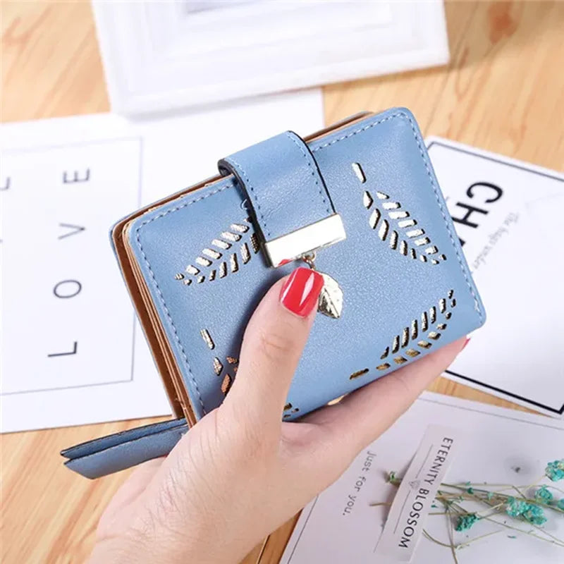 Women's Leaf Hollow-Out Leather Wallet – Compact Clutch Purse