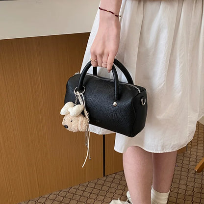 Women's Leather Top Handle Bag – Crossbody Shoulder Purse with Pendant